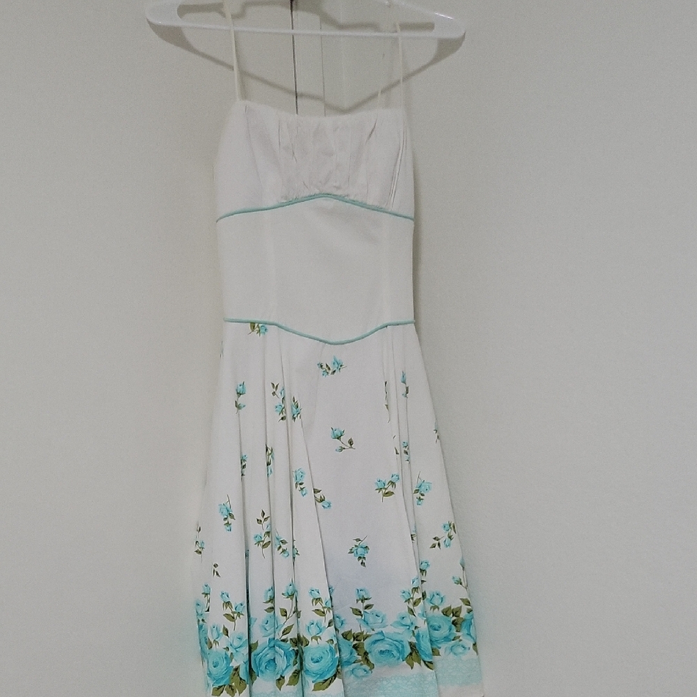 Floral White and Blue Dress